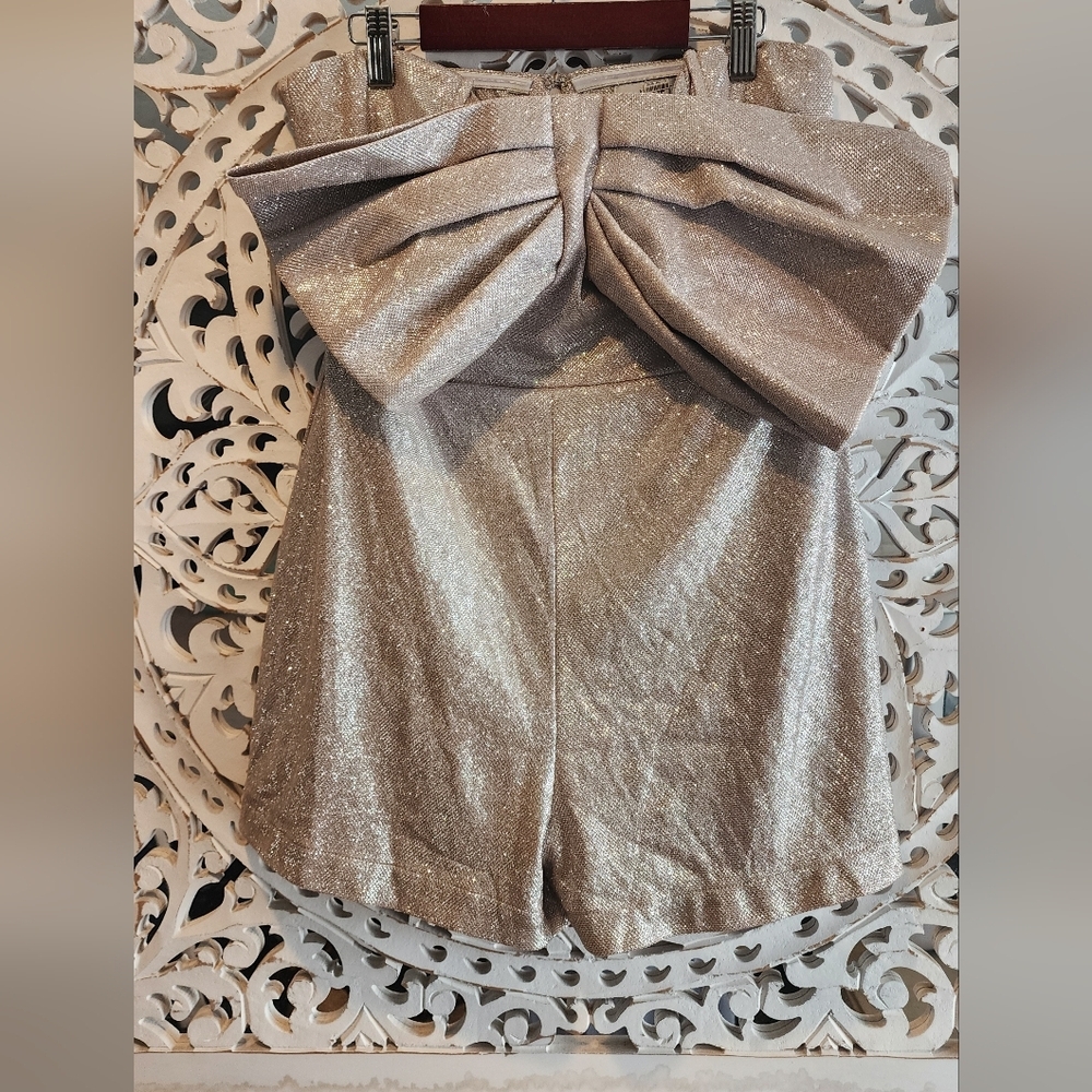 AUDETTE ASTRA FRONT BOW ROMPER CHAMPAGNE COLOR SIZE LARGE - Picture 9 of 13